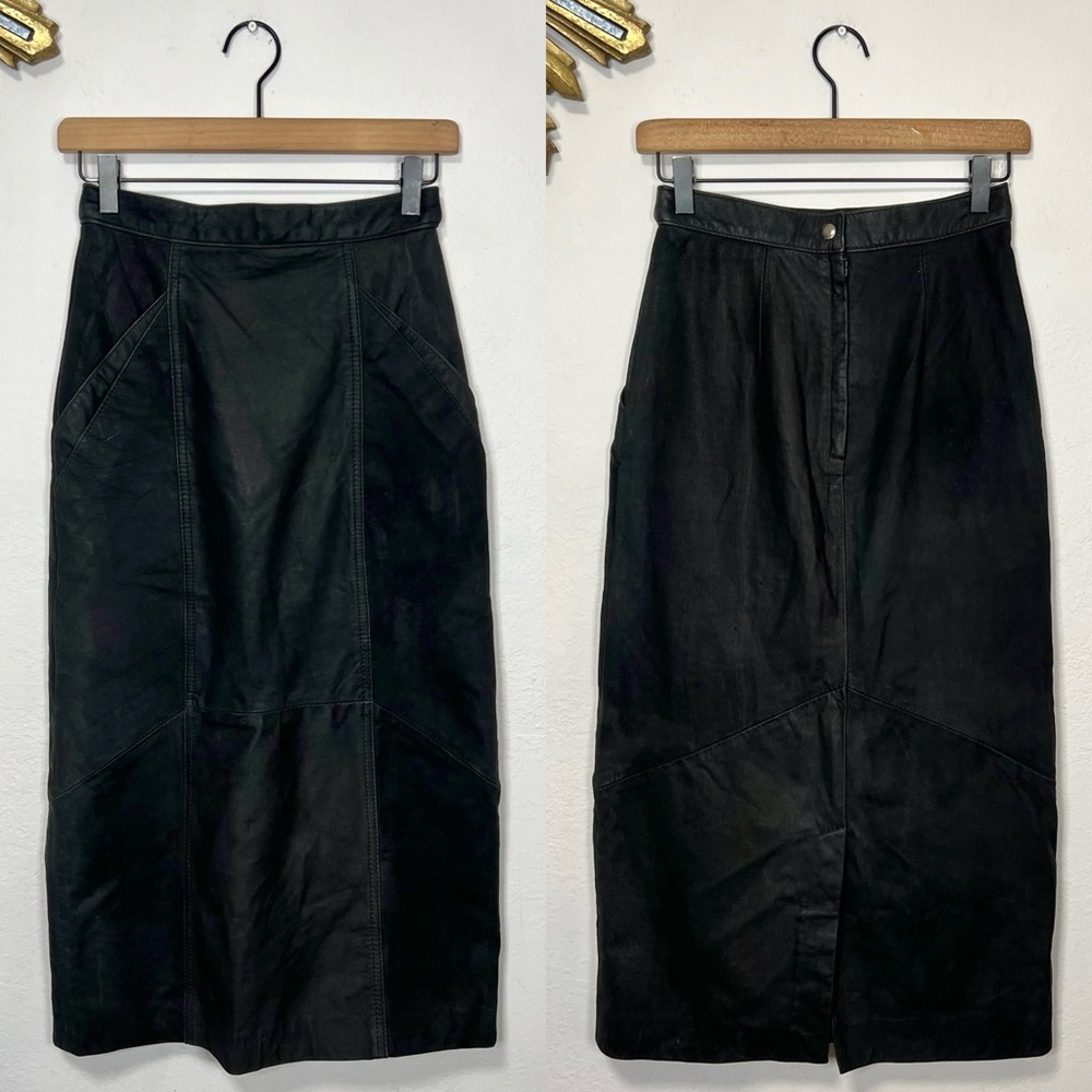 Vintage Black Leather Midi Skirt